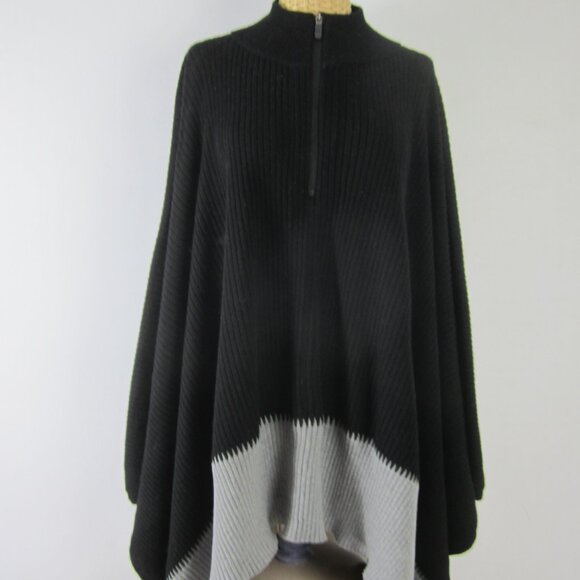 Lululemon On the Go Merino Wool Knit Poncho Sweater OS 1/4 Zip Ribbed Black Gray - Picture 6 of 10